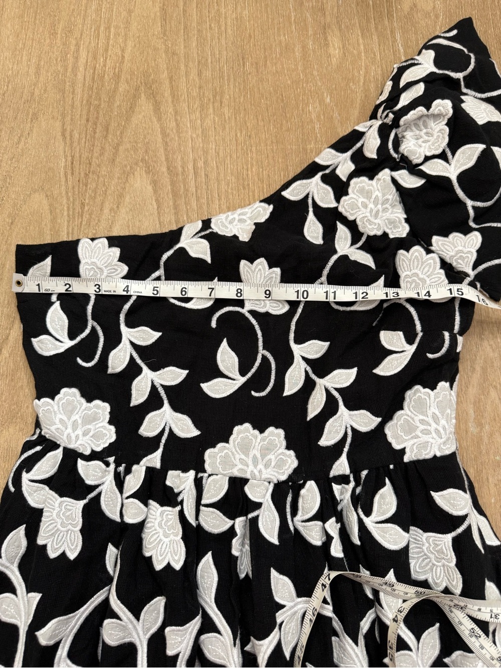 Anthropologie Maeve Embroidered One-Shoulder Midi Dress Black White 10 - Picture 11 of 14